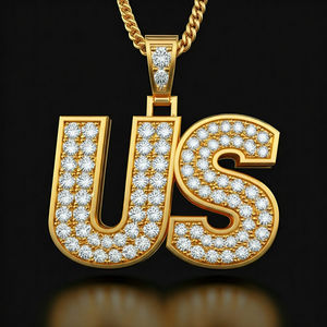 Pendentif Lettre US Plaqué Or 18K Micro Sertissage Diamant Bijoux Hip Hop Homme Cadeau - Product Image 3