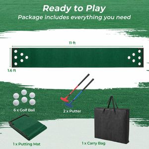 Tapis de putting intérieur/extérieur de 11 pieds avec 2 putters réglables et 6 balles - Product Image 5