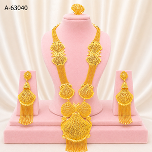 Parure de bijoux ethniques de créateur en zircon, boucles d'oreilles pendantes longues, plaqué argent, collection fiançailles, anniversaire, mariage A-63040 - Product Image 1