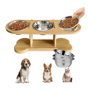 ชามอาหารและน้ำทำจากสเตนเลสสำหรับสัตว์เลี้ยงขาตั้งไม้แบบปรับได้ - Product Image 1