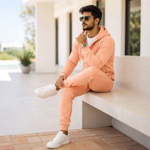 Conjunto Deportivo de Invierno para Hombre, 2 Piezas, Sudadera de Forro Polar con Estampado de Manga Larga y Pantalones, Sudadera con Capucha Informal de Color Sólido - Product Image 3