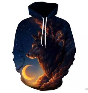 Sweat-shirt à capuche pour homme, imprimé loup aquarelle, coupe classique, décontracté, pour l'automne, 100% polyester, tricoté, impression par sublimation - Product Image 5