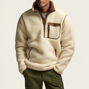 Chaqueta Impermeable de Forro Polar Beige para Hombre, con Cierre de Cremallera de un Cuarto, Bolsillo Frontal, Teñido Liso, Hecha a Medida, Cálida, Informal, para Invierno, Corte Regular - Product Image 3