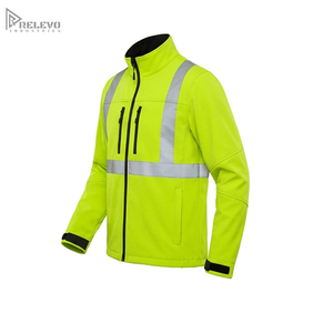Veste de sécurité softshell fluorescente haute visibilité personnalisée OEM, col montant, doublure polaire noire contrastante, deux poches zippées sur la poitrine, uniforme de travail - Product Image 3