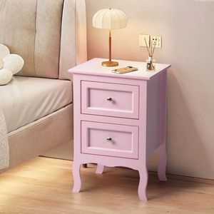 Macaron Powder MDF <b>Spray</b> Paint 40*30*60cm Pastoral <b>Style</b> Two Drawer Bedside Table 1pc Nightstands - Product Image 1
