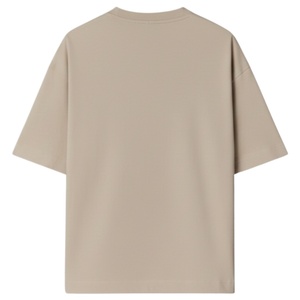 T-shirt beige surdimensionné pour homme, manches courtes, col rond, coton, streetwear décontracté, petit logo imprimé sur la poitrine, tee-shirt d'été - Product Image 1