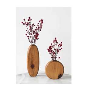 Jarrón de madera con flores secas de grano natural, decorativo minimalista, hecho a mano, ecológico, rústico, moderno para el hogar - Product Image 5
