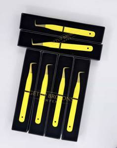 Pince à épiler à pointe fine à 90 degrés, rose/jaune, revêtement poudré, antistatique, durable, pour extensions de cils, pointe en fibre - Product Image 5