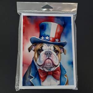 Lunatique A7 Taille 5x7 Cartes Blanches Pack 8 avec Enveloppes Bulldog Anglais Patriotique Conception Américaine pour Salutations - Product Image 3