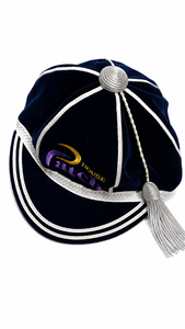 House Patch Velvet <b>Baseball</b> <b>Cap</b> 6-Panel Embroidered Logo Unisex Formal Hat <b>Black</b> with Silver Trim and Tassel - Product Image 4