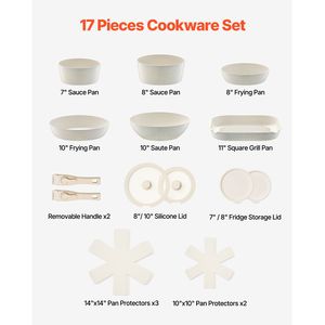 Set di Pentole Antiaderenti da 17 Pezzi per Induzione con Manico Staccabile per Cucina Salvaspazio e Uso in Camper (Minimo 4 Pezzi) - Product Image 2