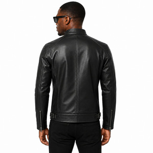 Custom Logo Men's Slim Fit Genuine Lambskin Leather <b>Jacket</b> Black <b>Racer</b> Biker Style Casual Real Leather <b>Jacket</b> OEM Manufacturer - Product Image 4