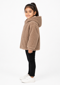 Girls <b>Teddy</b> Fleece Hooded <b>Jacket</b> Beige Brown Sherpa Winter Coat Soft Fluffy Full Zip <b>Kids</b> <b>Jacket</b> Warm Cozy Long Sleeve Outerwear - Product Image 2