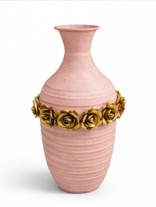 Metal Elegant pink Textured Metal Flower <b>Vase</b> Featuring Luxurious Golden <b>Rose</b> Band Design Handmade Eco-Friendly Perfect - Product Image 5