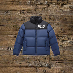 WARPRO INDUSTRY <b>Men's</b> Autumn Hooded Puffer Jacket Solid Navy <b>Blue</b> Stand Collar Zipper Closure Windproof Breathable Quick Dry - Product Image 4