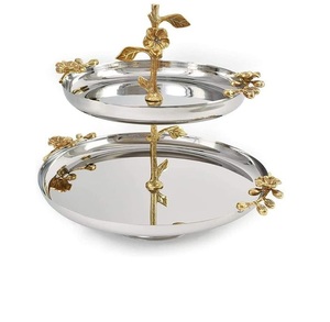 Luxury 2 <b>Tier</b> Metal <b>Cake</b> Stand Gold Floral Design Dessert Display Stand Wedding & Party Serving - Product Image 1