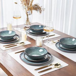 Service d'assiettes en céramique Ocean Mist, finition rustique émaillée, bordure terreux, design durable et empilable, parfait pour la table de tous les jours - Product Image 5
