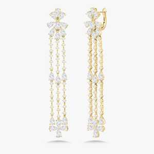 Dangle Drop <b>Hoop</b> Earrings 14K 18K Solid Gold Luxury Bridal Flower Cluster Jewelry Pear Round Lab Grown Diamond <b>Huggies</b> Wholesale - Product Image 1