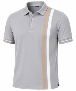 T-shirt en jersey respirant pour homme, en polyester/coton, à manches courtes, tricoté, décontracté, gris, beige, blanc - Product Image 1
