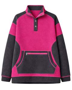 Sudadera con capucha de forro polar para mujer, rosa y gris carbón, personalizada, extragrande, con cuello a presión, informal de invierno, con bolsillo con cremallera - Product Image 1
