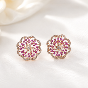 Boucles d'oreilles clous en or jaune 10K vermeil avec moissanite et pierre précieuse rose taille ronde pour femme - Product Image 4