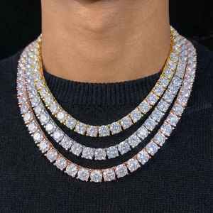 Collier chaîne à maillons en argent 925 plaqué or rose 14 carats avec moissanite taille brillant rond sertie griffe, style Hiphop/Rock - Product Image 4