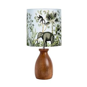Lampe de table vintage à motif jungle, base en bois poli, abat-jour en tissu plissé, intensité réglable, décoration intérieure classique pour l'inauguration de maison et l'hôtellerie - Product Image 1