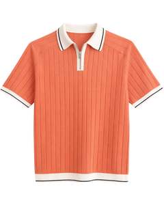 Polo de Manga Corta con Cierre de Cremallera de un Cuarto, Color Naranja, con Cuello en Contraste, para Hombre, Fabricante, Ropa Casual de Verano - Product Image 1