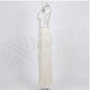 Women Knitted Halter Swimdress With 3D Flower Embroidery And Lace Up Detail Solid Color Stretchy <b>Skirt</b> Style - Product Image 3