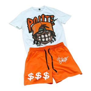 Conjunto de 2 Piezas de Camiseta de Algodón 100% Tejido con Pantalones Cortos, Color Sólido, Verano 2026, Camiseta Casual de Cuello Redondo con Pantalones Cortos - Product Image 1