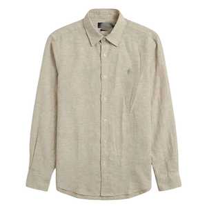 Chemise d'été décontractée pour homme en mélange coton-lin brodé, écologique, respirante, à manches longues, avec col rabattu et bouton unique - Product Image 1