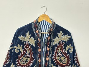 Indian Artwork Treasures Handcrafted Suzani Velvet <b>Jacket</b> Ethnic Embroidered Outerwear Winter Coat Boho And <b>Hippie</b> Style Blazer - Product Image 4