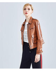 Wholesale Custom Women's Leather Trucker Jacket Brown Leather Jacket Factory Direct Low MOQ Export - Product Image 5