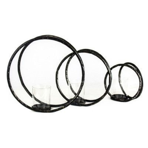 Portavelas de Vidrio con Diseño de Anillo Negro para Decoración del Hogar, Portavelas de Metal y Vidrio, Portavelas para Velas de Té - Product Image 1