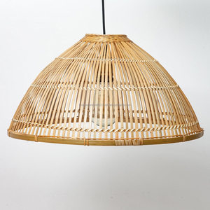 Abat-jour en bambou tissé rustique fait à la main lampe en osier décor bambou Double couche abat-jour E27 suspension plafonnier luminaire - Product Image 6