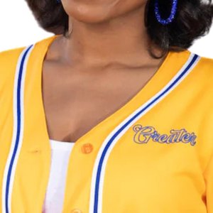 Camiseta de Béisbol Sigma Gamma Rho para Mujer, Amarilla y Azul, con Botones, Estilo Casual Deportivo, Corte Premium - Product Image 4