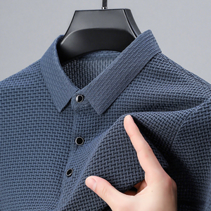 Polo en tricot texturé de qualité supérieure, polo de luxe à motif tressé, polo en coton texturé haute densité - Product Image 3
