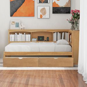 Daybed Twin Size con due cassetti di stoccaggio e porte USB legno di colore armadi di stoccaggio letto mobili - Product Image 2