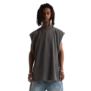 Débardeur Homme Vintage Gris Foncé Personnalisé en Coton Épais Coupe Oversize Épaules Tombantes - Product Image 1