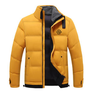 Veste matelassée à capuche noire pour homme, coupe-vent, décontractée, pour l'hiver, fermeture éclair, couleur unie, rembourrage épais en fibre de polyester - Product Image 1