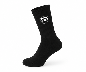 Men's <b>Black</b> Crew <b>Socks</b> with White Logo Heat Transfer Printing Breathable Knitted Winter Wear 100% Cotton Quick Dry - Product Image 1