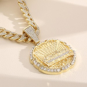 Collier pour homme, style européen et américain, tendance, hip-hop, avec pendentif rond serti de diamants, idéal pour les soirées - Product Image 5