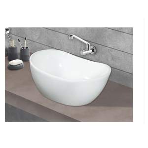 High quality rectangular wall hung ceramic wash basin 415x335x180mm glossy white floating bathroom sink with half pedestal - Product Image 1