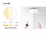 Plafonnier LED intelligent moderne en aluminium et PC, 5 ans de garantie, 18W 24W 40W, 3 températures de couleur, CRI80, 100 lm par W, télécommande via application