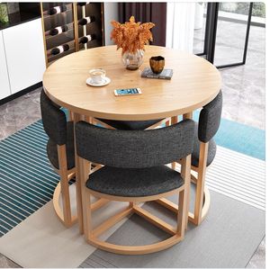 Modern Round Wooden Dining <b>Table</b> Set with Upholstered Chair <b>Space</b> <b>Saving</b> Apartment Furniture - Product Image 1