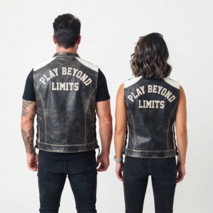 Unisex Classic <b>Leather</b> Motorcycle Vest Flame-Retardant Breathable <b>Sleeveless</b> Biker Riding <b>Jacket</b> - Product Image 2