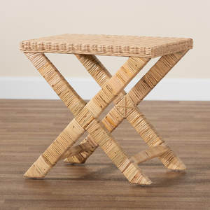 Tabouret d'appoint rustique DreamCraft en rotin et bois d'acajou, meuble ottoman élégant, fabriqué au Vietnam - Product Image 1