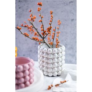 Jarrón de Metal Moderno de Lujo con Tachuelas Doradas, Maceta Cilíndrica Blanca, Centro de Mesa Decorativo Contemporáneo para Decoración del Hogar y Bodas - Product Image 6