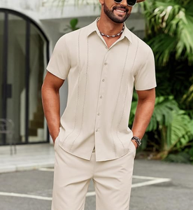 Ensembles cubains pour hommes, 2 pièces, ensemble assorti chemise et short pour les vacances d'été - Product Image 2