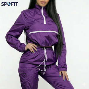 SPOFIT Women's Blue Sporty Tracksuit Full Sleeve Half-<b>Zip</b> Drawstring Pants Quick Dry Lightweight Spring Wear - Product Image 6